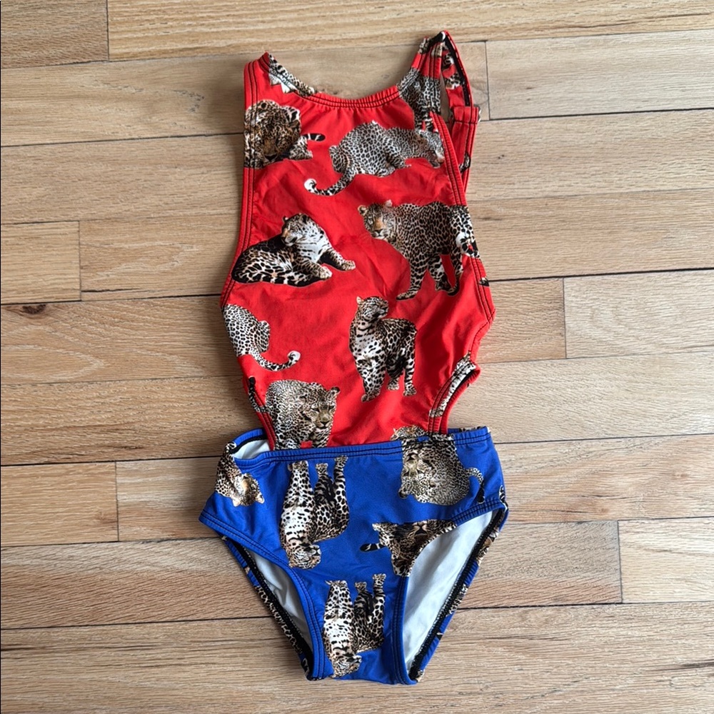 Submarine Wild Safari Kids Swim One Piece - Red and Blue with cutouts size 4t